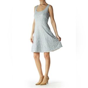 LOFT Blue Beige Eyelet Empire Waist Day Dress Woman’s 8P